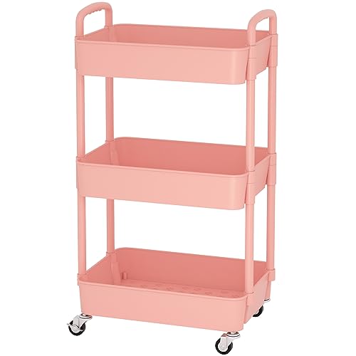 Sywhitta 3-Tier Plastic Rolling Utility Cart with Handle, Black F220270