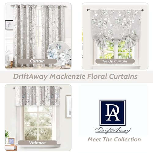 DriftAway Floral Pencil Sketch Blackout Curtains 2 Panels 52x84 Inch Gray White H115