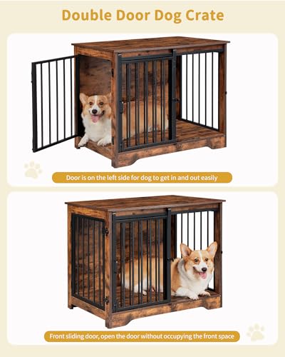 Dog Crate Furniture with Barn Door for Small Medium Dogs, Rustic Brown P911