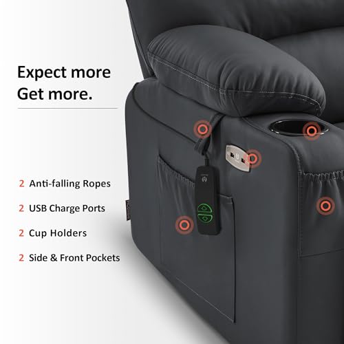 MCombo Oversized Power Lift Recliner Chair for Elderly with Heat and Massage, Faux Leather, Dark Brown N537