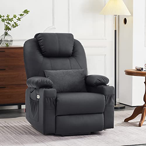MCombo Dual Motor Power Lift Recliner Chair for Elderly with Heat and Massage, Faux Leather, Black R7957