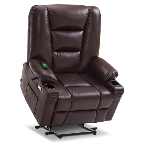 MCombo Small Power Lift Recliner Chair with Massage and Heat, Faux Leather, Dark Brown E441