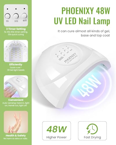 Phoenixy Gel Nail Polish Kit with UV LED Light, 40 Colors, Base & Top Coat H227876