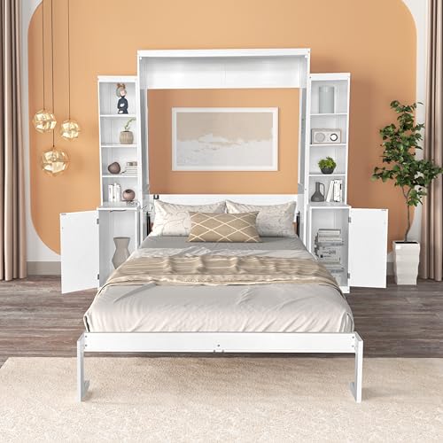 Queen Size Murphy Bed with Desk & Charging Station, White K505073