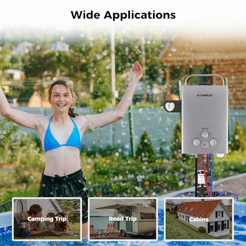 CAMPLUX 2.64 GPM Propane Portable Gas Water Heater, 68,000 BTU, White Y83276