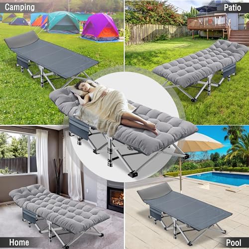 ABORON Folding Camping Cot with Mat for Adults, Heavy Duty Outdoor Bed with Carry Bag C211720