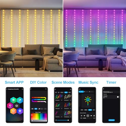 Smart Curtain Lights RGB 5050 144LED USB Powered for Party Patio Garden Decor W462662