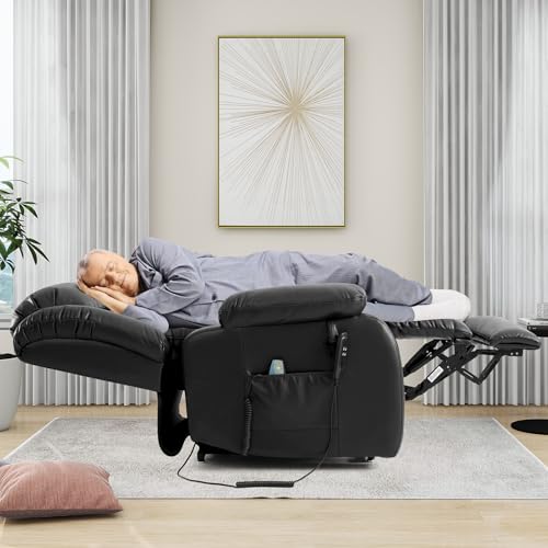 EDILLY Genuine Leather Power Lift Recliner Chair with Massage and Heating, Brown C901