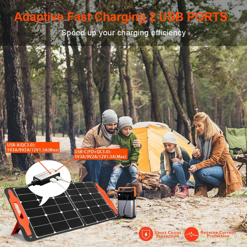 100W Portable Foldable Solar Panel Charger with USB Outputs Q729942