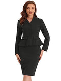 Allegra K Business Suit Sets for Women's 2 Piece Outfits Collarless Peplum Blazer Formal Pencil Skirt Suit