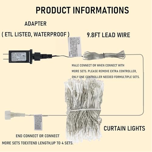 Dazzle Bright 300 LED Curtain Lights, Warm White, Plug in for Bedroom & Outdoor Decor X62406