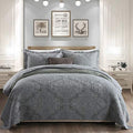 Travan Bedspread Cotton Quilt Set 3-Piece Oversized King Reversible Embroidered Quilted Bedding Set with Shams (Elegant Grey, King)