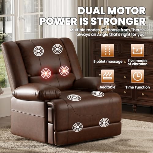 Dual Motor Power Lift Recliner Chair with Massage and Heat for Elderly, Red Brown V492