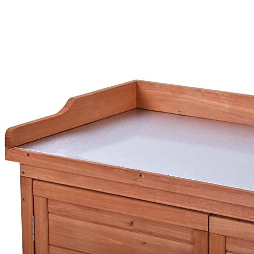 Polibi 39" Potting Bench Table, Outdoor Wooden Workstation with Storage Cabinet A50563