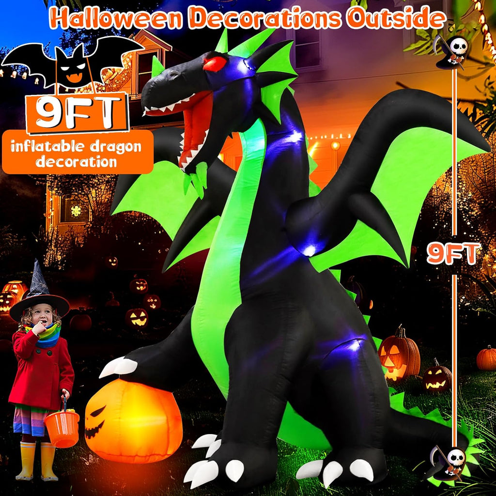 Halloween Inflatable Dragon Outdoor Decorations 9FT with LED Lights P527
