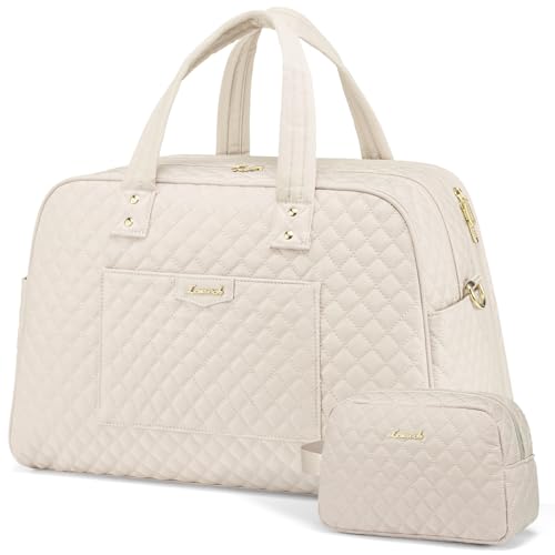 LOVEVOOK Large Travel Duffle Bag, Weekender Overnight Bag with Laptop Compartment for Women, Carry On Bag with Wet Pocket and toiletry Bag for Travel, Business Trips, Sports, Beige