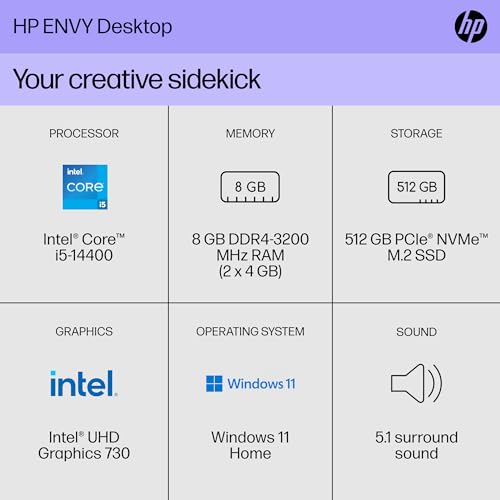 HP Envy Desktop PC Tower, Intel Core i7-12700, 16GB RAM, 512GB SSD, Windows 11 Pro W6526