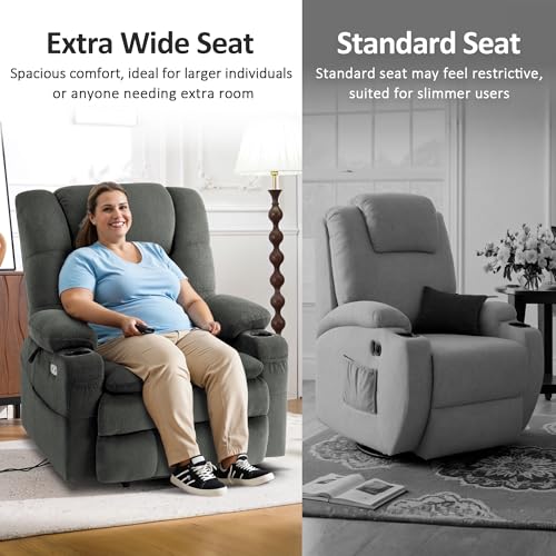 MCombo Large Triple Motor Power Lift Recliner Chair with Massage and Dual Heating, Grey D316