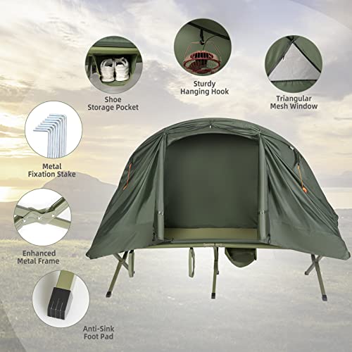 Tangkula 4-in-1 Camping Cot Tent for 1 Person, Foldable with Waterproof Cover & Air Mattress L3968