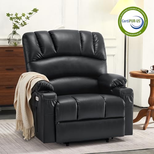 MCombo Oversized Power Lift Recliner Chair for Elderly with Heat and Massage, Faux Leather, Dark Brown N537