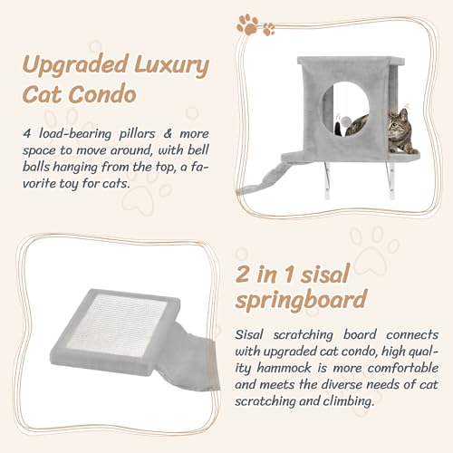 NUNU LAB Wall Mounted Cat Furniture, 7 Pcs Cat Wall Shelves with House, Gray T582052