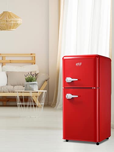 KRIB BLING Compact Refrigerator with Freezer, Mini Fridge, Red I986