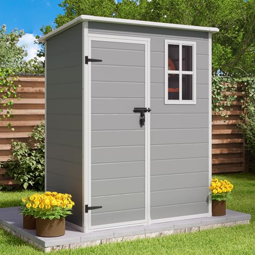 Gizoon 5x3 FT Resin Storage Shed Outdoor with Floor, Grey R548294