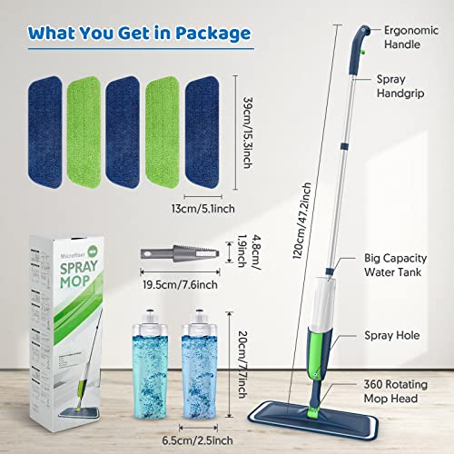 MEXERRIS Spray Mop for Hardwood Floors with 5X Washable Pads S732