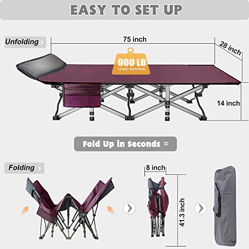 ABORON Folding Camping Cot with Mat for Adults, Heavy Duty Outdoor Bed with Carry Bag C211720