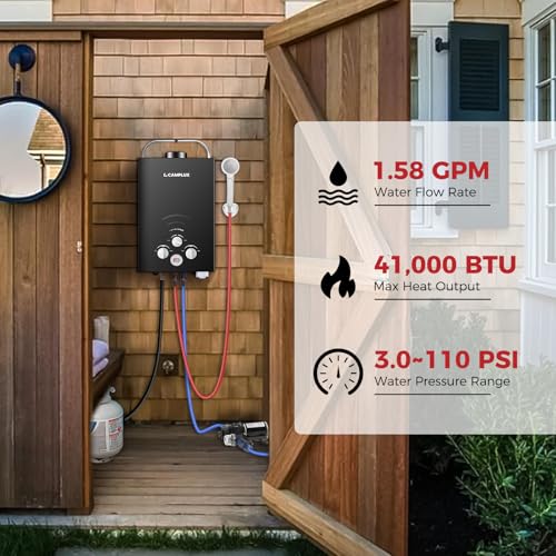CAMPLUX 2.64 GPM Propane Portable Gas Water Heater, 68,000 BTU, White Y83276