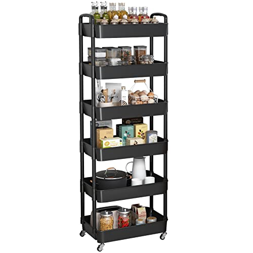 Sywhitta 3-Tier Plastic Rolling Utility Cart with Handle, Black F220270