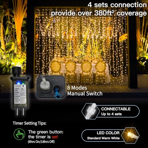 suddus Curtain Lights 300 LED Warm White for Bedroom, Outdoor & Christmas Decor K310