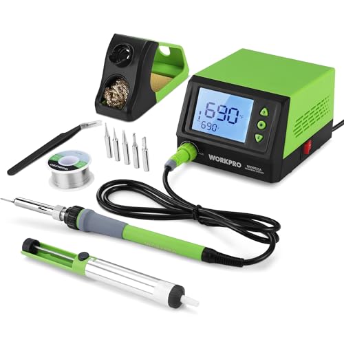 WORKPRO Soldering Station, 60W Soldering Iron Kit Digital Display, 5 Extra Iron Tips, Precision Temperature Control Solder Station for Electronic Repair, DIY Enthusiasts, Jewelry Makers - Pink Ribbon