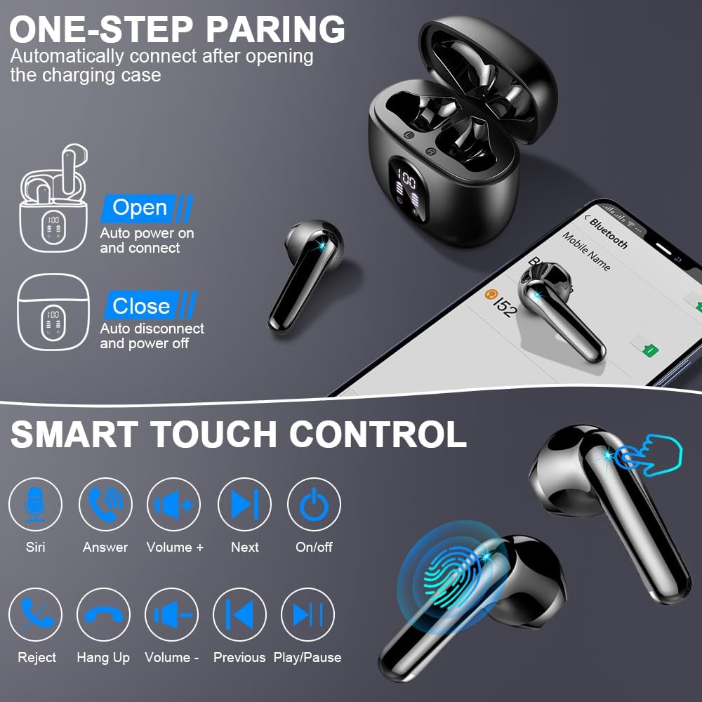 Wireless Earbuds Bluetooth 5.3 Headphones with LED Charging Case Y59083
