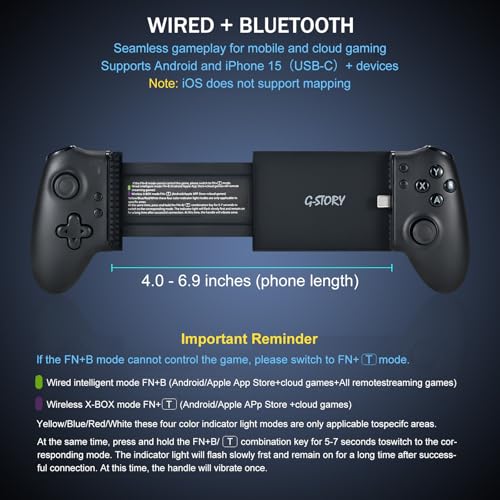 G-STORY Mobile Gaming Controller USB-C Wired & Bluetooth for Android, Dual Hall Joysticks R841650