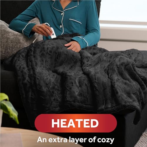 Sunbeam Royal Faux Fur Heated Throw Blanket with Adjustable Heat Settings K342018