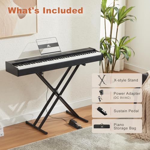 MUSTAR MDP-1200 Digital Piano 88 Key Weighted Hammer Action Keyboard with Stand, Pedal, Case, Black H320