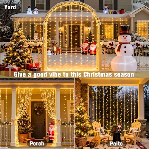 JMEXSUSS 300 LED Remote Control Christmas Curtain Lights, Warm White V64841