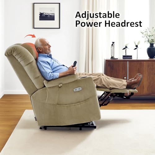 MCombo Large Triple Motor Power Lift Recliner Chair with Massage and Dual Heating, Grey D316