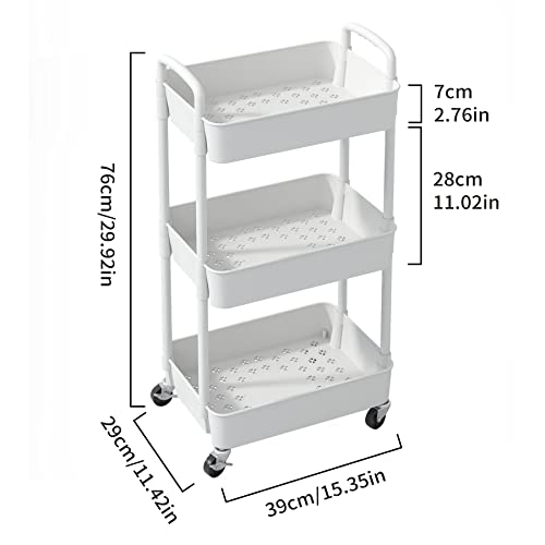 Sywhitta 3-Tier Plastic Rolling Utility Cart with Handle, Black F220270