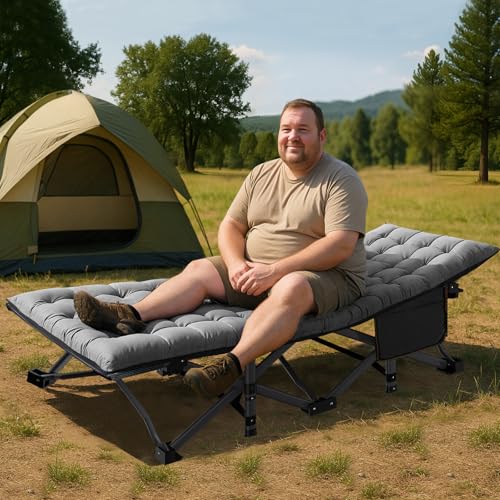ABORON Folding Camping Cot with Mat for Adults, Heavy Duty Outdoor Bed with Carry Bag C211720