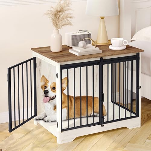 Dog Crate Furniture with Barn Door for Small Medium Dogs, Rustic Brown P911