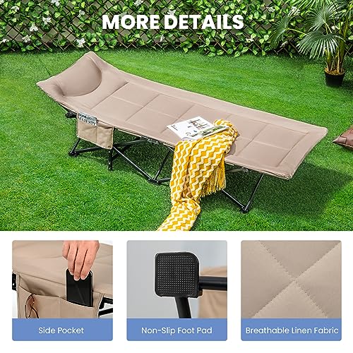 Giantex Folding Camping Cot for Adults with Carry Bag, Cushion & Headrest, Supports 450 lbs, Gray G52982
