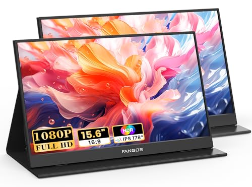 FANGOR Portable Monitor, 15.6" FHD 1080P Travel Monitor for Laptop, Ultra-Slim HDR IPS Computer Gaming Display, USB-C HDMI Screen Extender with Smart Cover for Laptop PC Phone Mac Xbox PS4/5 Switch