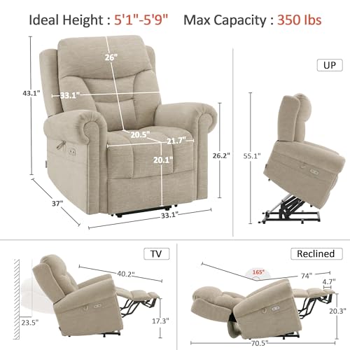 MCombo Triple Motor Power Lift Recliner Chair with Massage and Heating, Fabric, Coffee M573841