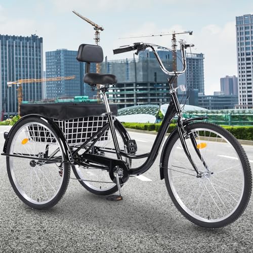 Adult Tricycle 26 Inch 7 Speed 3 Wheel Bike with Basket for Seniors K5388