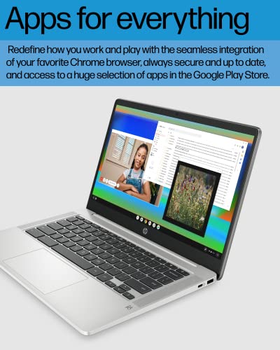 HP Chromebook 14 Laptop, Intel Celeron N4120, 4GB RAM, 64GB eMMC, 14" HD Display, Chrome OS R2172