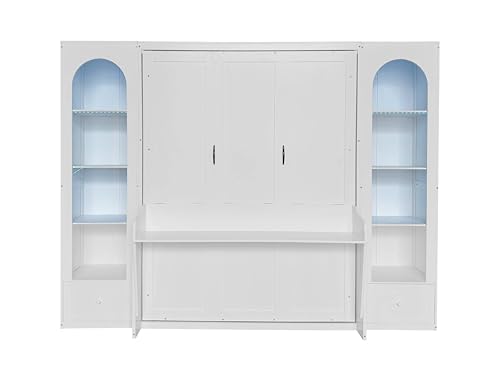Queen Size Murphy Bed with Desk & Charging Station, White K505073