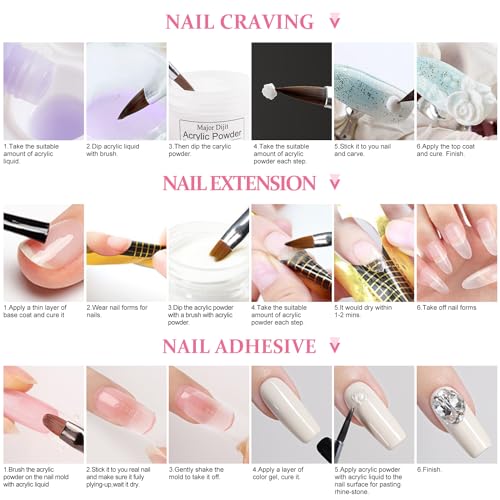 Acrylic Nail Kit with Liquid Monomer, 6 Colors Powder & UV Lamp (Pink) A178217