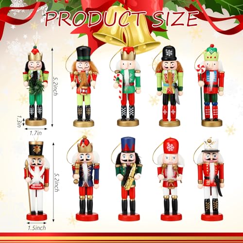 Jetec 10 Pcs Christmas Nutcracker Wooden Hanging Ornaments 5 Inch U816355